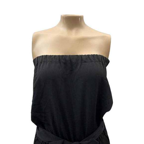 Ann Taylor Loft Belted‎ Tie Waist Strapless Straight Leg Black Jumpsuit Women XS - Picture 4 of 12